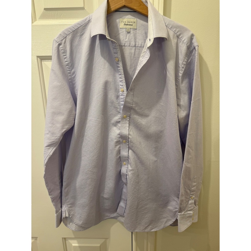 Ted Baker Endurance Mens Dress Shirt 16 34/35 Blue Micro Pattern 100% Cotton